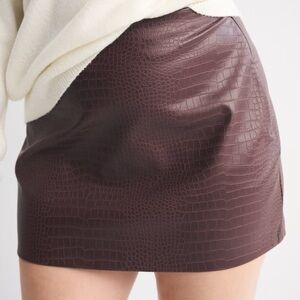 Abercrombie Curve Love Brown Croc-Embossed Skort